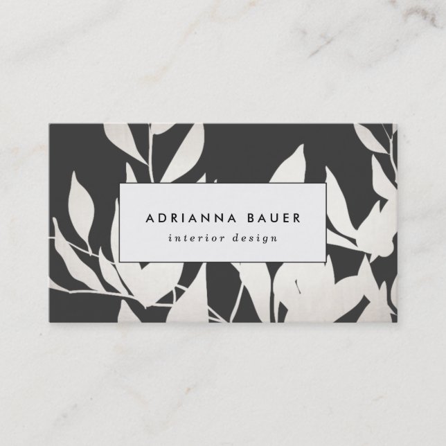 Cool Modern Black and White Leaves Business Card (Front)