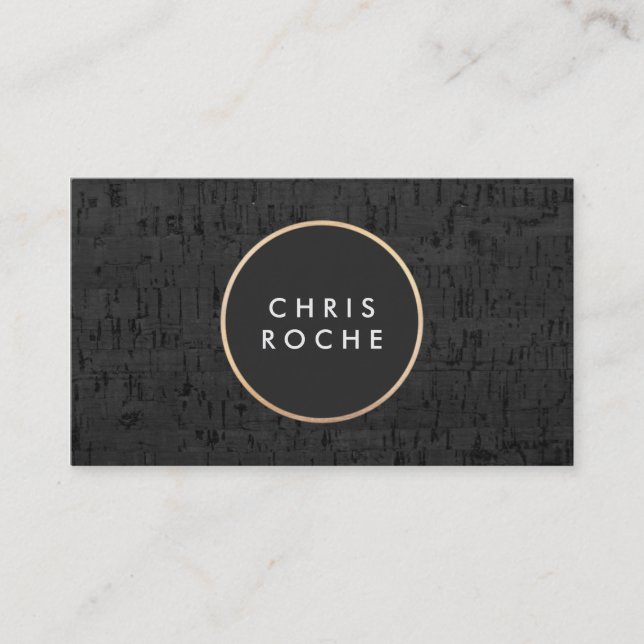 Cool Modern Black Circle Emblem Cork Board Business Card (Front)