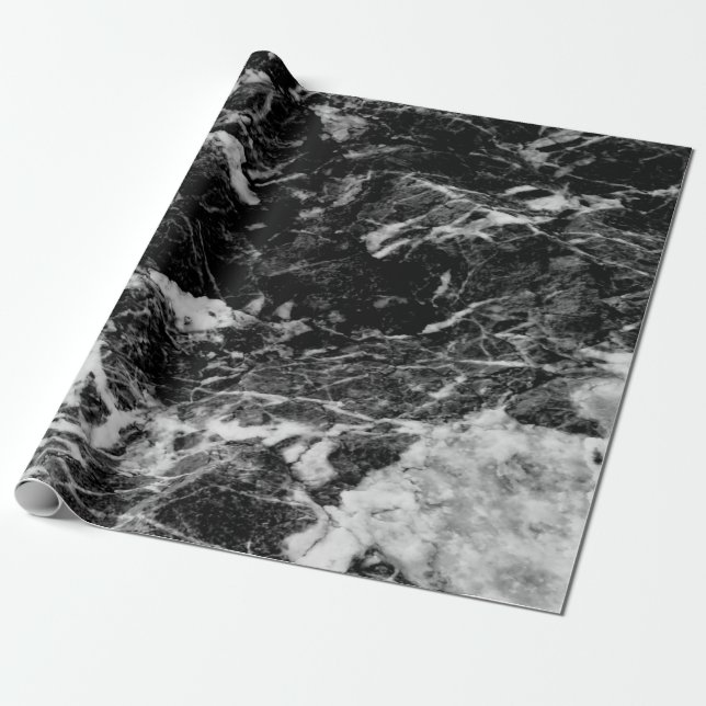 Cool Modern Black Marble Stone Texture Wrapping Paper (Unrolled)