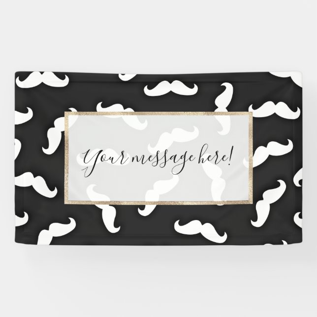 Cool Modern Black White Mustache Pattern Banner (Horizontal)