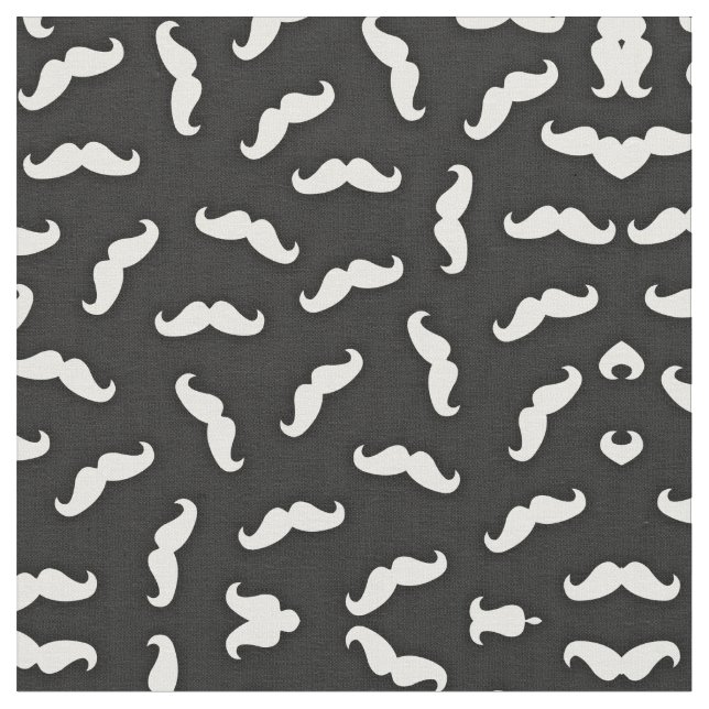 Cool Modern Black White Mustache Pattern Fabric (Close Up)