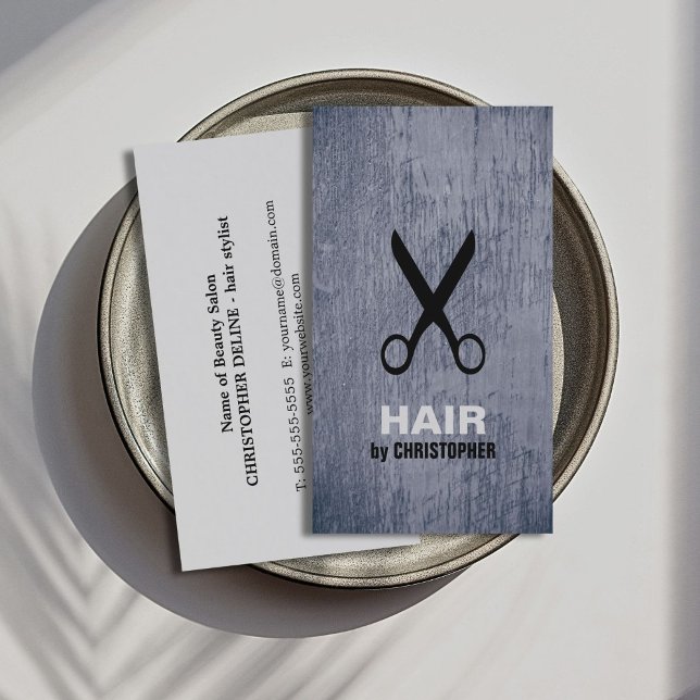 Cool Modern Blue Black Scissor Hairstylist Business Card (Creator Uploaded)