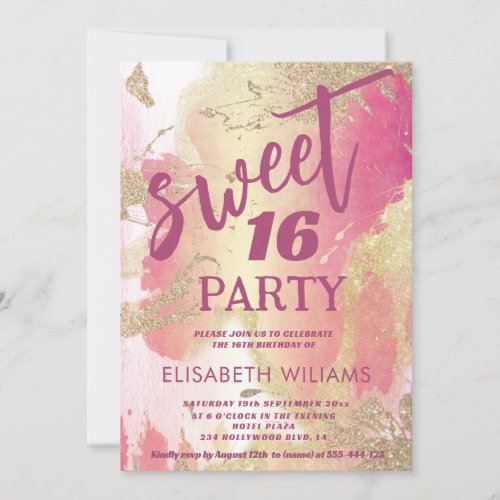 Cool modern blush pink gold watercolor  glittery invitation