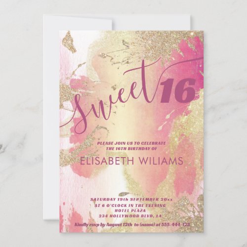 Cool modern blush pink gold watercolor  glittery invitation