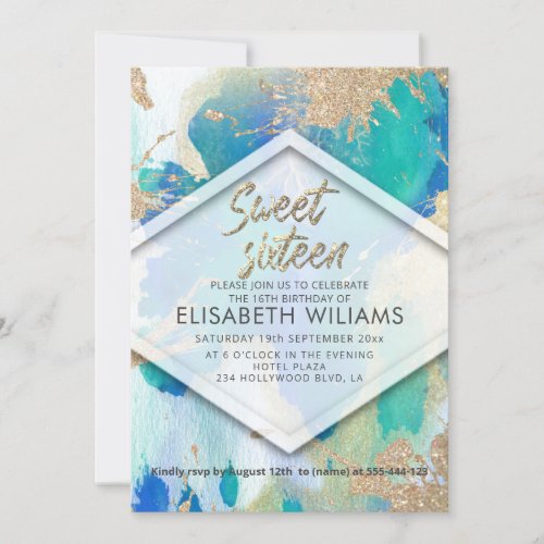 Cool modern blush watercolor  glittery invitation