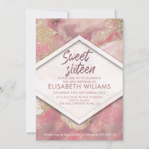 Cool modern blush watercolor wash glittery invitation