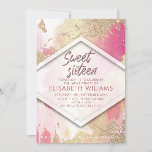 Cool modern blush watercolor wash glittery invitation