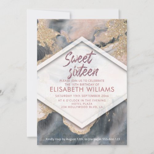 Cool modern blush watercolor wash glittery invitation