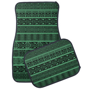 Cool Modern Boho Black and Green Pattern Strips Car Floor Mat