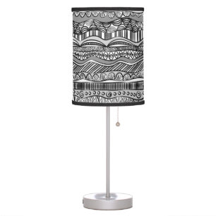 Cool Modern Boho Black and White Pattern Doodles Table Lamp