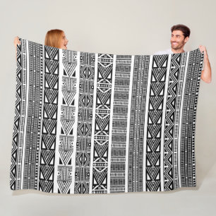 Cool Modern Boho Black and White Pattern Strips Fleece Blanket