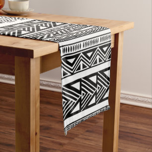 Cool Modern Boho Black and White Pattern Strips Short Table Runner