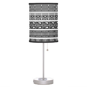 Cool Modern Boho Black and White Pattern Strips Table Lamp