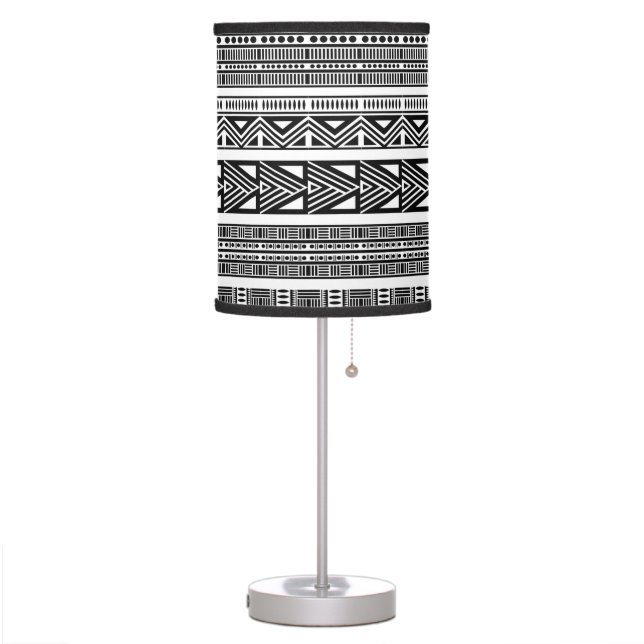 Cool Modern Boho Black and White Pattern Strips Table Lamp (Left)