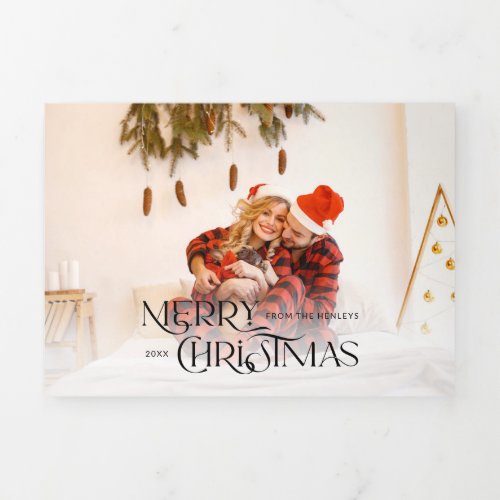 Cool Modern Christmas Typography Photo Tri_Fold Holiday Card