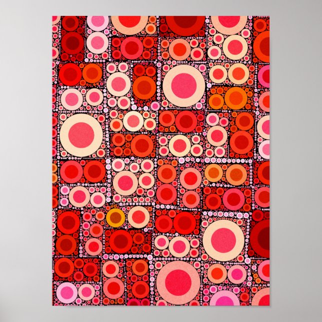 Cool Modern Circle Orange Red Mosaic Tile Poster (Front)