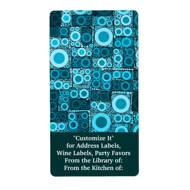 Cool Modern Circles Blue Teal Mosaic Tile Pattern Label (Front)