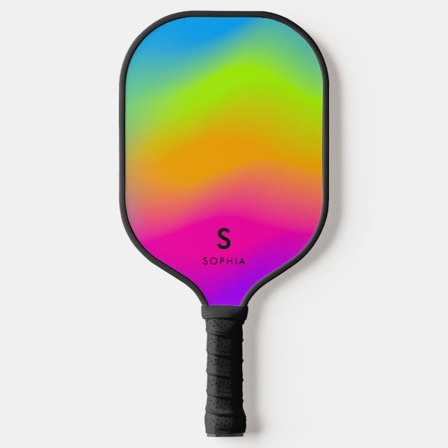 Cool Modern Colorful Neon Bright Rainbow Gradient Pickleball Paddle (Front)