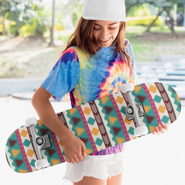 Cool Modern Colorful Tribal Pattern Skateboard (Creator Uploaded)