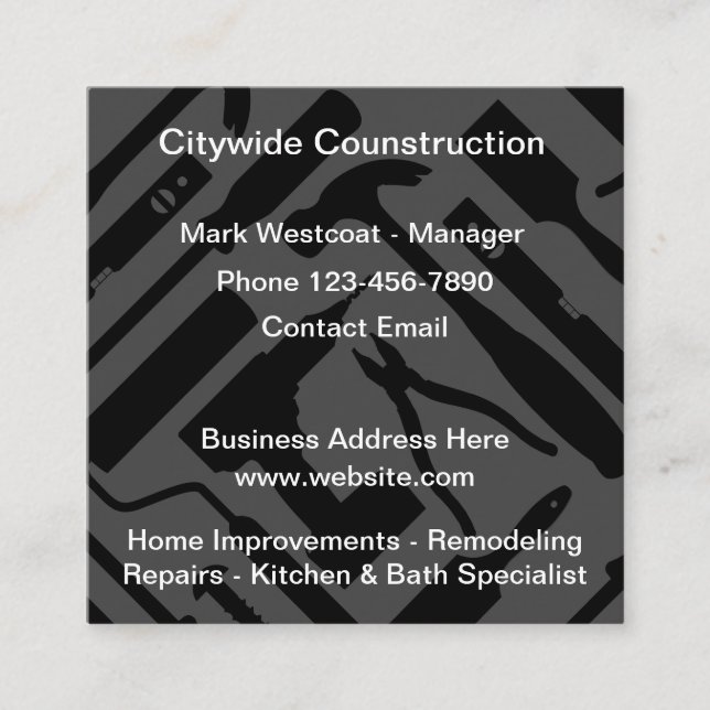 Cool Modern Construction Theme Business Cards (Front)