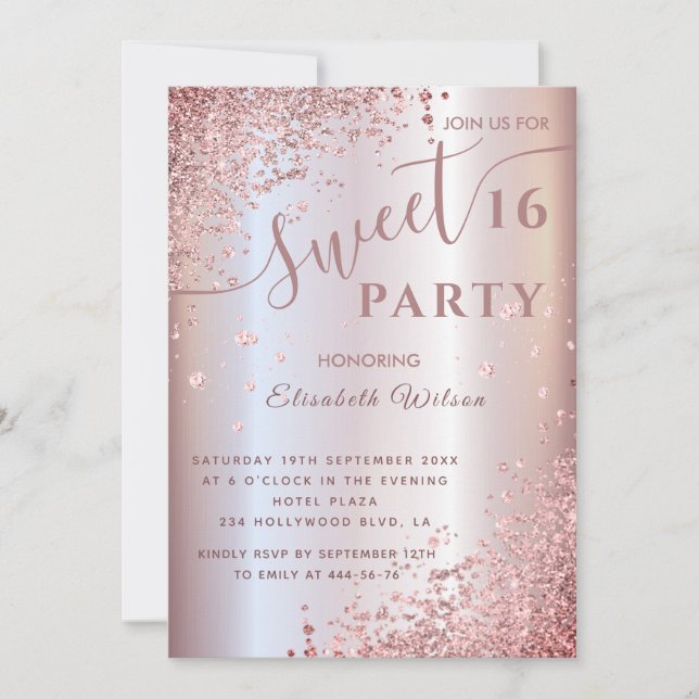 Cool modern diamond luxury rose gold sweet 16 invi invitation (Front)