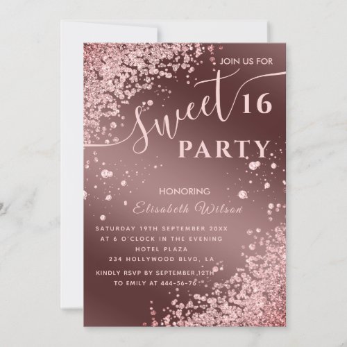 Cool modern diamond luxury rose gold sweet 16 invitation