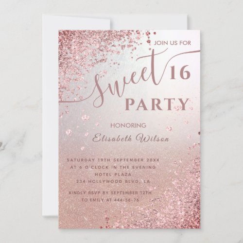 Cool modern diamond luxury rose gold sweet 16 invitation