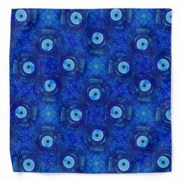 Cool, modern digital art of blue evil eye pattern bandana