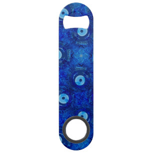 Cool, modern digital art of blue evil eye pattern bar key