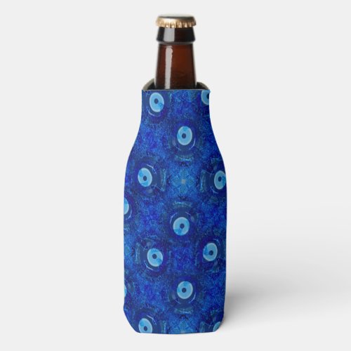 Cool modern digital art of blue evil eye pattern bottle cooler