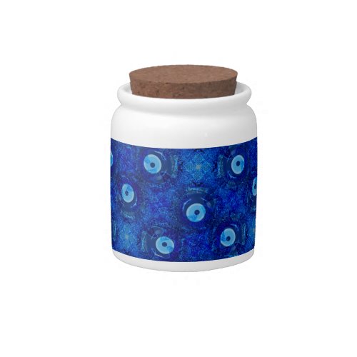 Cool modern digital art of blue evil eye pattern candy jar