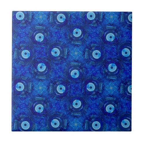 Cool modern digital art of blue evil eye pattern ceramic tile