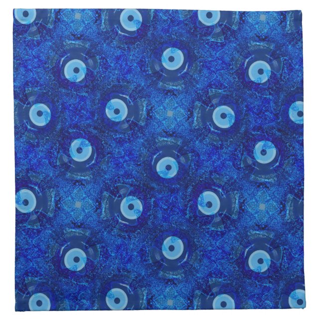 Cool, modern digital art of blue evil eye pattern cloth napkin (Front)