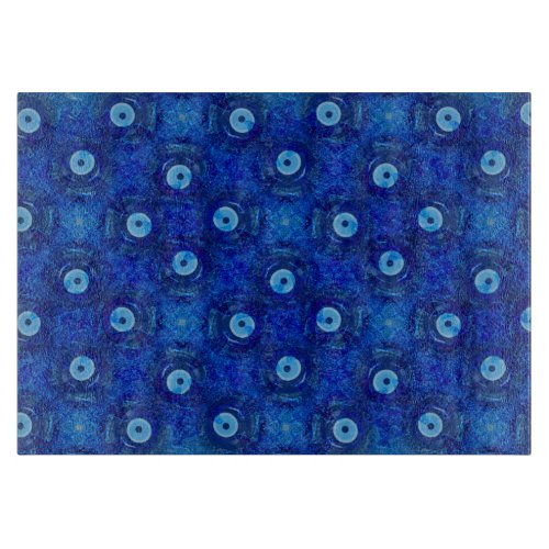 Cool modern digital art of blue evil eye pattern cutting board