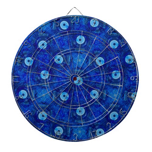 Cool modern digital art of blue evil eye pattern dart board