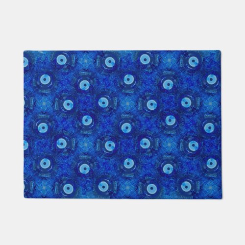 Cool modern digital art of blue evil eye pattern doormat