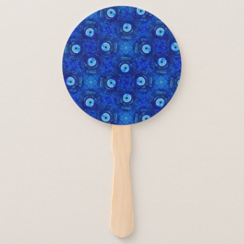Cool modern digital art of blue evil eye pattern hand fan