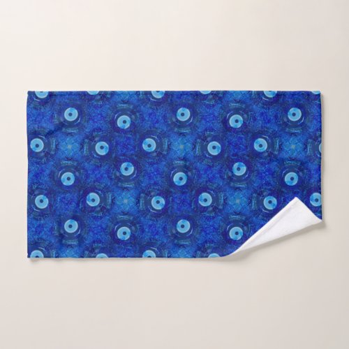 Cool modern digital art of blue evil eye pattern hand towel 