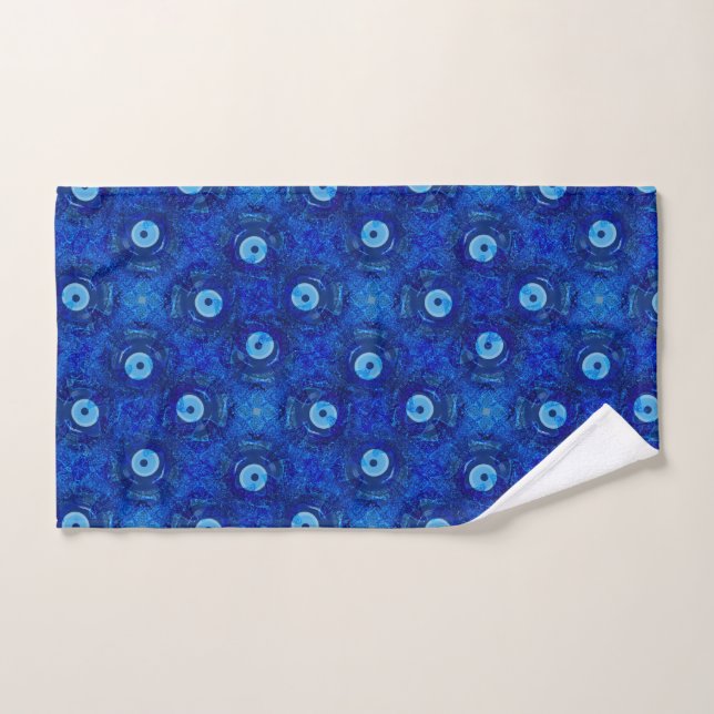 Cool, modern digital art of blue evil eye pattern hand towel  (Hand Towel)