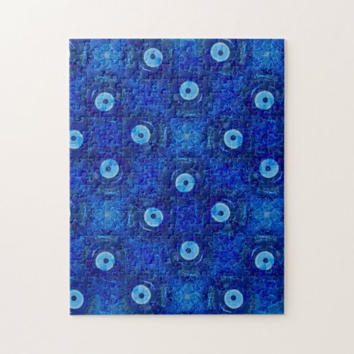 Cool modern digital art of blue evil eye pattern jigsaw puzzle