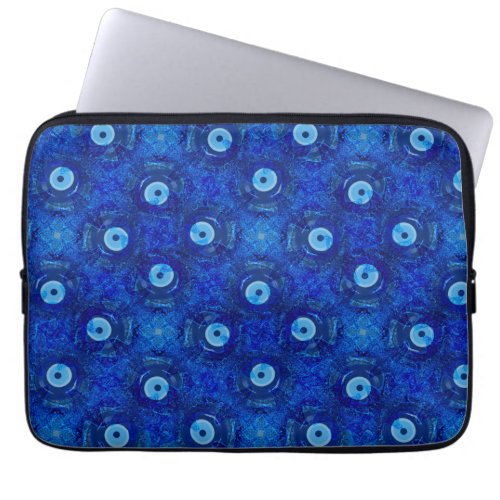 Cool modern digital art of blue evil eye pattern laptop sleeve