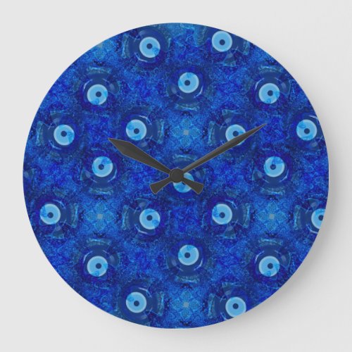 Cool modern digital art of blue evil eye pattern large clock