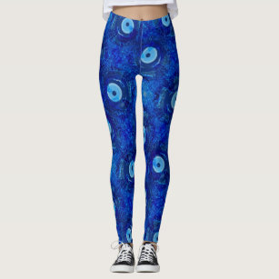 Modern Gold White Diamond Eyes Blue Pattern Leggings