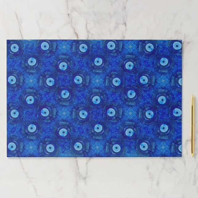 Cool, modern digital art of blue evil eye pattern paper pad (Insitu)