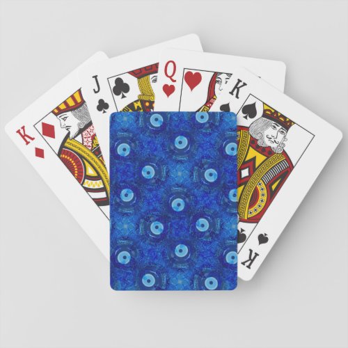 Cool modern digital art of blue evil eye pattern poker cards