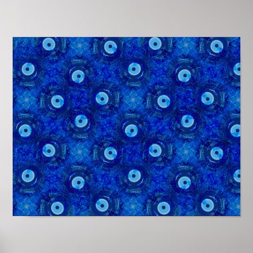 Cool modern digital art of blue evil eye pattern poster