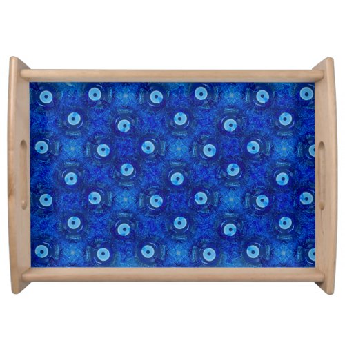 Cool modern digital art of blue evil eye pattern serving tray
