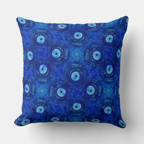Cool modern digital art of blue evil eye pattern throw pillow
