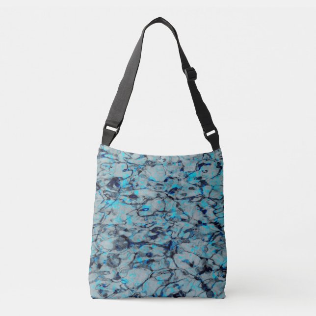 Cool, modern digital art of blue watercolor crossbody bag (Front)