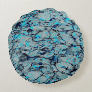 Cool, modern digital art of blue watercolor round pillow